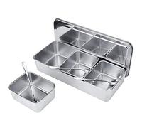 Aramox Tarro de Condimentos Caja de Condimentos de Acero Inoxidable Recipiente de de 3 Rejillas 630 Ml por Rejilla con Cucharas y Tapa Compartimentos Extraíbles para el Hogar Cocina Restaurante