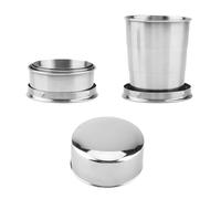 Aramox Taza Plegable de Acero Inoxidable, Taza de Viaje Plegable Portátil de 60 Ml con Llavero, Telescópica para Acampar para Senderismo, Pesca, Mochilero, Compacta para Beber, Cepillarse los