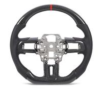 Aramox Volante de Fibra de Carbono, Volante de Carreras de Fondo Plano con Cuero Perforado, Sarga 3K, Anillo Rojo de las 12 en Punto, Ranuras para los Dedos, para GT 2018 2023