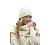 Aran Crafts Bufanda de punto con patrón de enrejado de cable suave irlandés (100% lana merina), Natural, Talla única