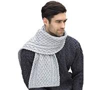Aran Crafts Bufanda de punto con patrón de enrejado de cable suave irlandés (100% lana merina), Soft Grey, Talla única