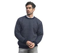 Aran Crafts Suéter noruego para hombre, azul marino/blanco, L