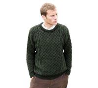 Aran Crafts Unisex Irish Cable Knitted Wool Crew Neck Sweater (C1949-MED-AGRE) Army Green