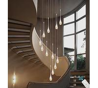 Araña Colgante de Cristal Largo 12 Luces - Iluminación para Foyer, Entrwey, Techo Alto, Sala de Estar - Grandes Candelabros LED con Accesorios Regulables