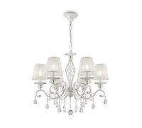 Araña de Cristal Con Pantalla B: 63 CM En Shabby Blanco Metal Oro Tela E14