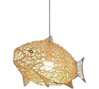 Araña de ratán de 24 pulgadas Iluminación de techo Linterna en forma de pez Lámpara colgante Accesorio Tejido Luz colgante de mimbre natural, Comedor Cocina Restaurante Candelabros Made in China