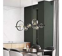 Araña Moderna Industrial Rectángulo Globo Luces Colgantes, G9 Luces Colgantes Negras con Lámpara de Bola de Cristal Pantalla LED Luces de Techo Accesorios para Sala de Estar Cocina Isla-Negr