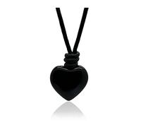 arana's - Colgante de piedra natural en forma de corazon para mujer y hombre - Cordon de cuero genuino negro ajustable - Distintas Piedras Semipreciosas - Collar unisex (Ágata negra)