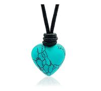 arana's - Colgante de piedra natural en forma de corazon para mujer y hombre - Cordon de cuero genuino negro ajustable de 45cm a 75cm - Collar unisex (Turquesa)