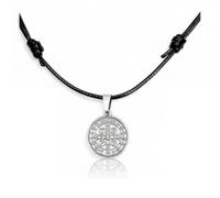 arana's - Colgante Medalla San Benito acero inoxidable 316L - Cordón encerado 75 cm con medalla de 18 mm diámetro para hombre mujer y niños - Cruz San Benito amuleto de la suerte religioso (Plata)