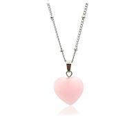 arana's® - Collar con colgante corazón cuarzo rosa piedra natural para mujer y niñas - Cadena de acero inoxidable con bolitas - Cristales y piedras preciosas energéticas (Cuarzo rosa)