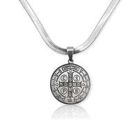 arana's® - Collar con colgante medalla Cruz de San Benito para mujer y hombre de 25 mm- Gargantilla de cadena de serpiente acero inoxidable 45cm + 10 cm - Collares Cruz de San Benito (PLATA)