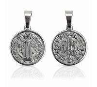 arana's - Medalla San Benito acero inoxidable 316L - Tamaño mediano 18 mm diametro para colgante o pulsera hombre mujer y niños - Cruz San Benito amuleto de la suerte religioso (18 mm plata)