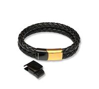 arana's - Pulsera cuero hombre mujer y niños - Cuero genuino auténtico - Cordón trenzado negro y marrón - Cierre magnético de acero inoxidable con eslabón extensible - Hebilla negra oro o plata