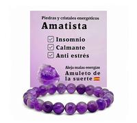 arana's® - Pulsera de piedras naturales auténticas - Bolas de 8mm con hilo elástico - Talla 19 cm para hombre o mujer | Amatista, Ojo de Tigre, Lapislázuli, Turmalina, Cuarzo Rosa (Amatista)