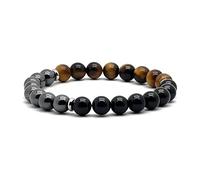 arana's® - Pulsera de turmalina, hematita y ojo de tigre - Amuleto de la suerte para hombre y mujer - Triple protección contra la envidia y las malas energías (Triple Protección)