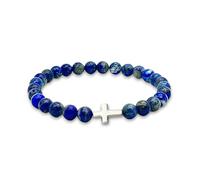 arana's - Pulsera LAPISLAZULI piedra natural - Cruz de plata de Ley con cuentas de bolas - Cristales curativos y piedras energéticas para mujer y hombre - Sanación y curación (Lapislázuli)