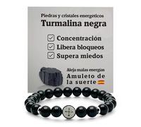 arana's® - Pulsera MEDALLA CRUZ SAN BENITO turmalina negra - Hilo elástico con bolas de 8mm - Pulseras energéticas para mujer y hombre - Amuleto contra las malas energías y mal de ojo (Plata)