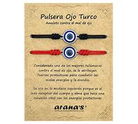 arana's - Pulsera ojo turco hilo rojo - Amuleto proteccion contra mal de ojo y envidia - Pulsera para parejas mujer hombre niños - Talisman buena suerte - Pack 2 piezas unisex (Rojo y Negro)