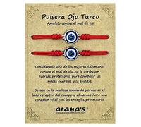 arana's - Pulsera ojo turco hilo rojo - Amuleto proteccion contra mal de ojo y la envidia - Pulsera para parejas mujer hombre y niños - Talisman buena suerte - Pack 2 piezas unisex (Rojo)