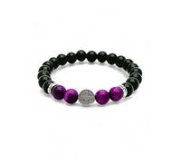 arana's - Pulsera piedras naturales autenticas - Onix agata negra turmalina obsidiana ojo de tigre rosa - Medalla San Benito - Regalos originales para mujer - Proteccion mal de ojo - Unisex (Morado)