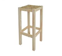 Aranaz | Banqueta Rústica Alta | Asiento de Anea | Madera de Pino | Ideal para el Hogar | para Cocina, Baño, Dormitorio, Bar | Resistente, Funcional y Decorativa | Sin Barniz | 32,5 x 32,5 x 70 cm