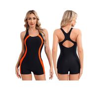 (Arancione-S) Costume da bagno sportivo da donna senza maniche, con gamba a palloncino, intero, con