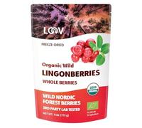 Arándanos Rojos Silvestres Orgánicos Liofilizados LOOV, sin azúcar añadido, 100% fruta entera, cosechado de forma silvestre en bosques al norte de Europa, 113 g, suministro para 23 días, crudo, no OMG