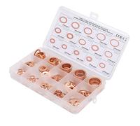 Arandela de Cobre Rojo, 150 Piezas de Latón y Arandelas de Seguridad, Surtido Métrico con Caja, Anillo de Sellado Plano, Arandela de Junta de Cobre Rojo M5 M6 M8 M10 M12 M14 M16