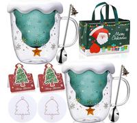 Arawat 2 juegos de tazas navideñas Vasos de doble pared Taza navideña Taza navideña personalizada Tazas navideñas divertidas Regalos navideños para mujeres Niñas Hombres Vasos de té Vasos de cristal