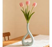 Arawat Florero De Cerámica Azul Corazón Floreros Deco Sala De Estar Florero Tulipán Moderno Florero De Mesa Deco Florero para Flores De Hierba De La Pampa Deco Estética Floreros Regalo De Bodas 26 Cm