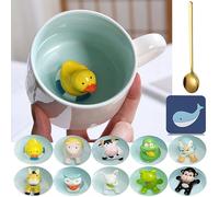 Arawat Pato Taza Regalo Divertido Taza de Café 3D Animal Taza Cerámica 350ML Taza de té con cuchara Platillo Taza de café Taza de té Dulce Taza de café Regalo de cumpleaños para amigo Niño