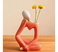 Arawat Pensador Florero Deco Salón Moderno Rojo Floreros para Hierba De La Pampa Estética Florero Libro Cara Florero Cerámica Libro Tulipán Florero Escultura Deco Regalo Moderno 19 cm