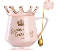 Arawat Reina De Todo Taza Con Tapa Corona Reina Elizabeth Taza Regalo Rosa 350 Ml Taza De Cerámica Regalo De Cumpleaños Para 20 30 40 50 60 70 80 90 Mujeres Regalo Para Novia Niña Mamá Abuela