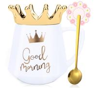 Arawat Taza Buenos Días Con Tapa Taza Dulce Regalo Con Corona Taza Blanca Té Café Taza Cerámica 350 Ml Regalo De Cumpleaños Para Mujer Niña Mamá Novia