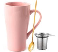 Arawat Taza Grande 500 ml Taza de Té con Colador Taza de Café XXL Taza de Té de Cerámica Original Taza de Café 500 ml Lindo Regalo de Cumpleaños Taza de Café Té Regalo (Rosa)