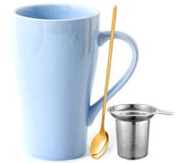 Arawat Taza Grande 500 ml Taza de Té con Colador Taza de Café XXL Taza de Té de Cerámica Original Taza de Café 500 ml Lindo Regalo de Cumpleaños Taza de Café Té (Azul)
