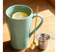 Arawat Taza Grande 500 ml Taza de Té con Colador XXL Taza de Café Verde Taza de Té de Cerámica Original 500 ml Taza de Café Lindo Regalo de Cumpleaños Té Taza de Café Regalo