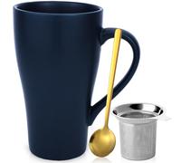 Arawat Taza grande 500ml Taza de té con tapa y colador de cerámica taza de café con cuchara y platillo taza de café taza divertida regalo de cumpleaños taza de café
