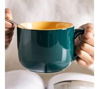 Arawat Taza Grande 600ml Taza de Té Taza Grande de Cerámica Capuchino Taza Grande Jumbo Tazón de Sopa con Asa Taza de Café Tazón Grande de Cereales con Cuchara Taza de Café Taza de Cereales