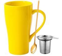 Arawat Taza Grande de 500 ml Taza de Té con Colador Taza de Café XXL Taza de Té de Cerámica Original Taza de Café de 500 ml Lindo Regalo de Cumpleaños Taza de Café Té (Amarillo)