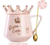 Arawat Taza Queen of Everything con tapa corona rosa 350 ml taza de cerámica Queen Elizabeth taza regalo regalo de cumpleaños para 20 30 40 50 60 70 80 mujeres regalo para novia niña mamá abuela