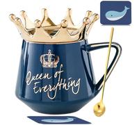 Arawat Taza Reina De Todo Con Tapa Dulce Taza Regalo Con Corona Azul Oscuro Taza De Café 350 Ml Taza De Cerámica Té Regalo De Cumpleaños Mujer Niña Mamá Novia