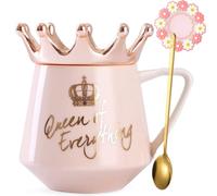 Arawat Taza Rosa Reina De Todo Con Tapa Taza Rosa Dulce Con Corona Taza De Café 350 Ml Taza De Cerámica Regalo De Cumpleaños Para Mujer Niña Mamá Novia