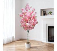 Árbol artificial de cerezo de 180 cm con flores rosas en maceta blanca, árbol artificial de PVC y fibra textil para interior y exterior - Decoración para el hogar, oficina, boda, fiesta | Árbol Sakura