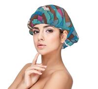 Árbol azul colorido,Gorro de dormir de satén ajustable para adultos, de seda, elástico, para dormir, para mujer