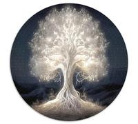 Árbol Blanco Luminoso Puzzle de 1000 Piezas Redondo Papel Puzzle para Adultos Estilo Fantasía Nocturna