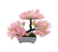 Árbol bonsái artificial con maceta de cemento de plástico, planta en miniatura falsa para oficina en casa, decoración realista de escritorio pequeño, vegetación de bajo mantenimiento, 18,5 cm (rosa)