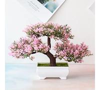 Árbol bonsái artificial, planta en maceta de pino de simulación, planta en maceta de exhibición de escritorio, adornos falsos para decoración de oficina y hogar, color rosa