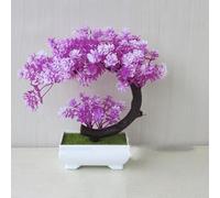 Árbol bonsái artificial verde en miniatura hecho de plástico para sala de estar, dormitorio, oficina, escritorio, decoración y presentación de arte floral, 21 x 19 cm (color loto)